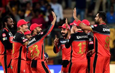 Bangalores Aniket Choudhary with team mates celebrates the wicket of Hashim Amla