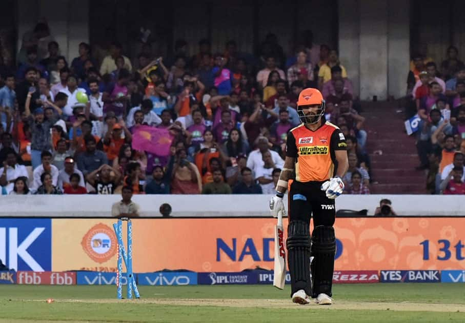 Shikhar Dhawan of SRH walks back to the pavilion