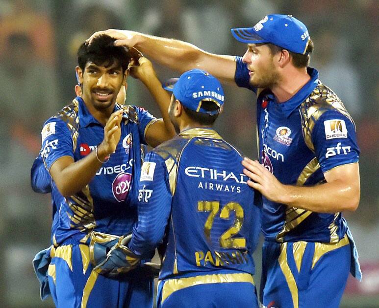 Jasprit Bumrah celebrates with team mates Jasprit Bumrah celebrates with team mates
