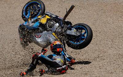 MotoGP rider Tito Rabat of Spain falls from his bike