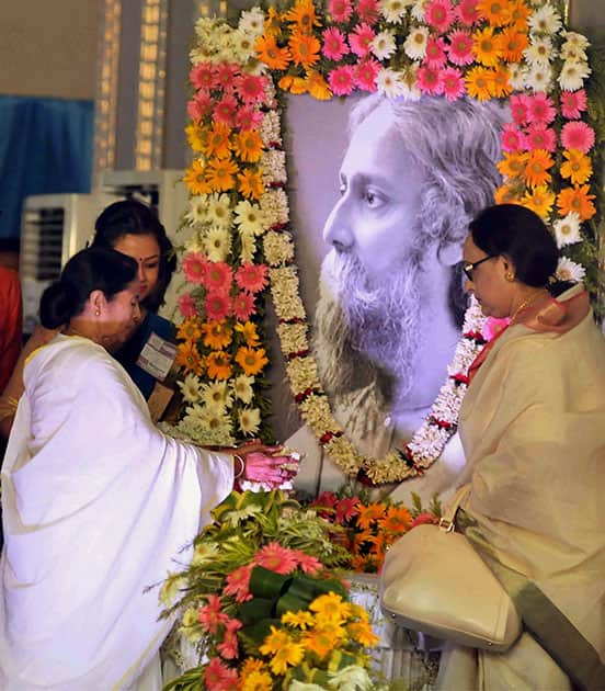 West Bengal Chief Minister Mamata Banerjee pays tribute to legendary poet and Nobel Laureate Rabindranath Tagore on his 156th birth anniversary