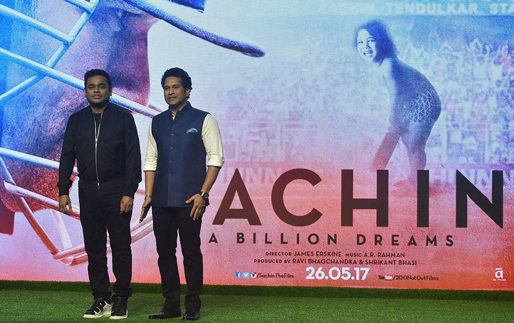 Sachin Tendulkar and AR Rehman during his biographical Film Sachin: A Billion Dreams