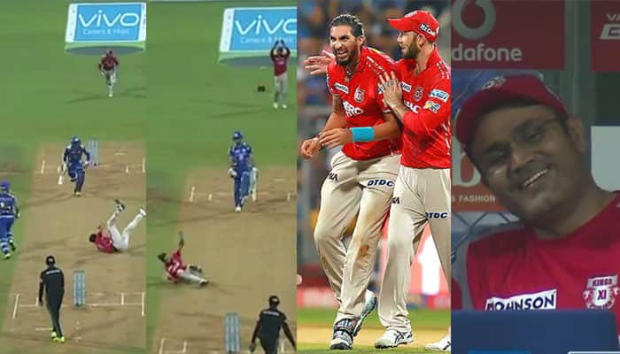 WATCH: Glenn Maxwell, Virender Sehwag cannot stop laughing after Ishant Sharma&#039;s stumbling act in MI vs KXIP match