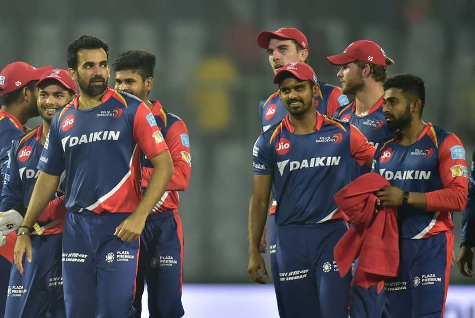 Delhi Daredevils cricketers celebrate their win