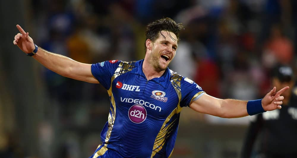 Mumbai Indians bowler Mitchell Mcclenaghan celebrates