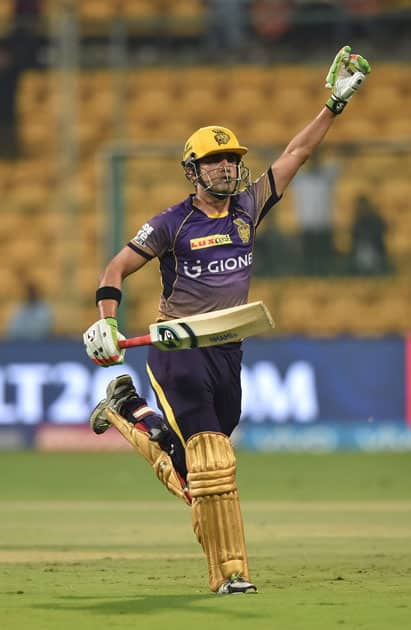 Gautam Gambhir celebrate the win over Sunrisers Hyderabad