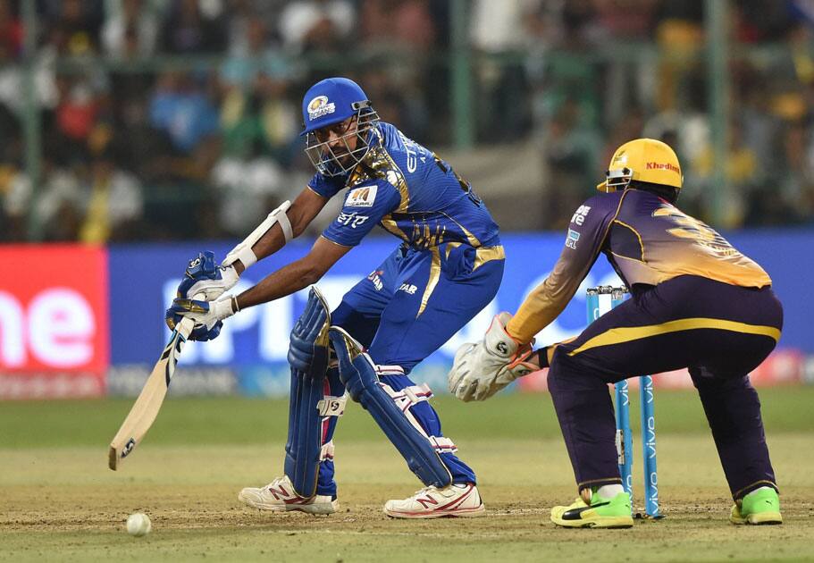 Mumbai Indians Krunal Pandya plays a shot