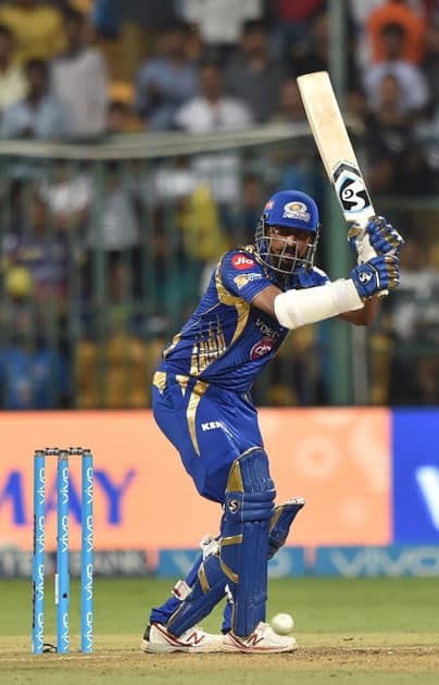 Mumbai Indians Krunal Pandya plays a shot