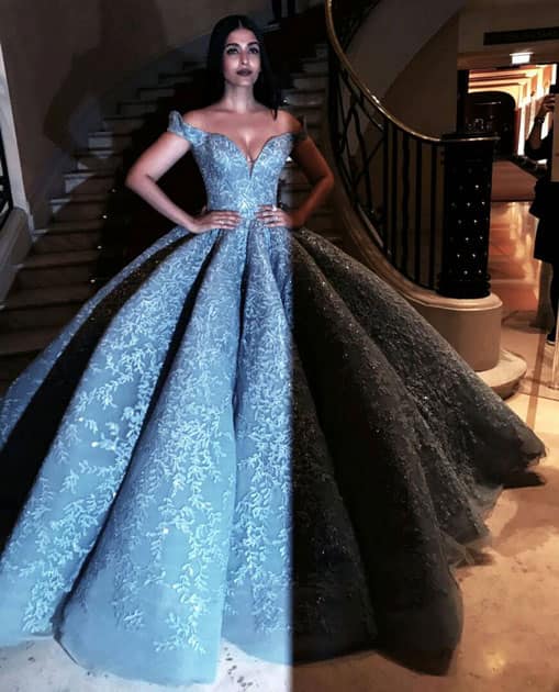 AishwaryaRaiBachchan steals the spotlight in a stunning #MichealCinco gown and #Ferragamo shoes