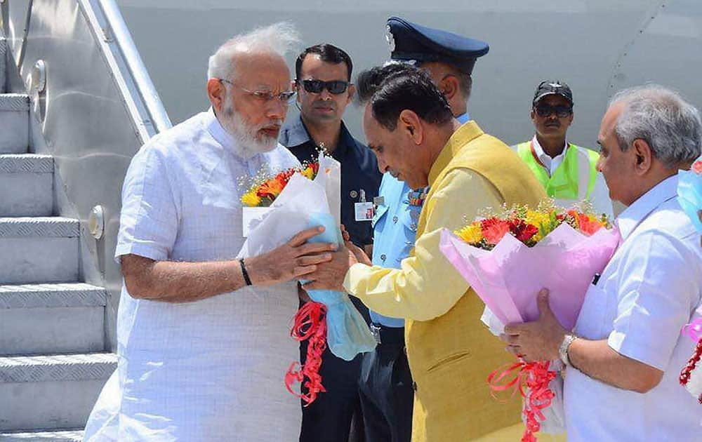 Prime Minister Narendra Modi at airport in Bhuj