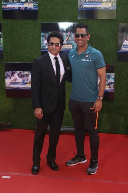 Sachin Tendulkar with player MS Dhoni during the special screening of film Sachin Tendulkar with player MS Dhoni during the special screening of film
