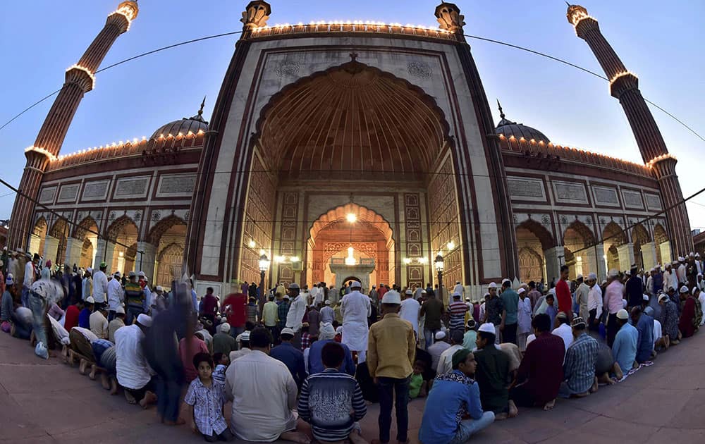 Muslims pray on the occasion of first day of fasting holy month of Ramadan