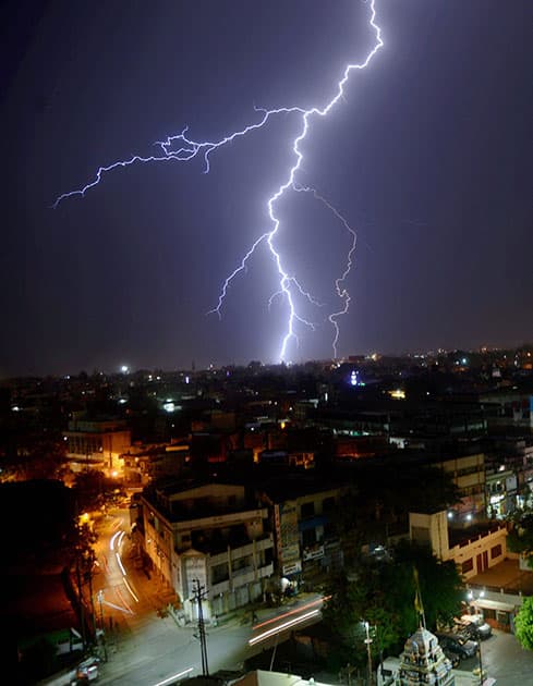 A view of lightning in the sky in Jabalpur