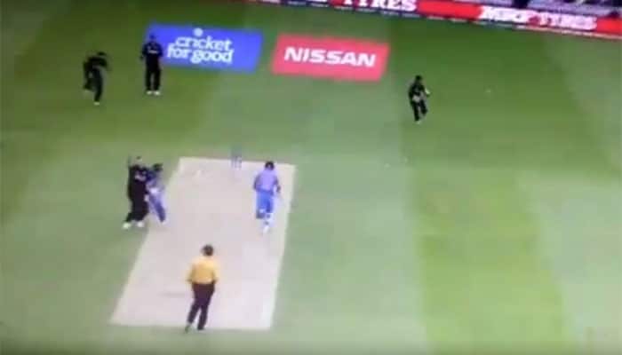 WATCH: MS Dhoni&#039;s nasty collision with New Zealand&#039;s Tim Southee during CT2017 warm-up match