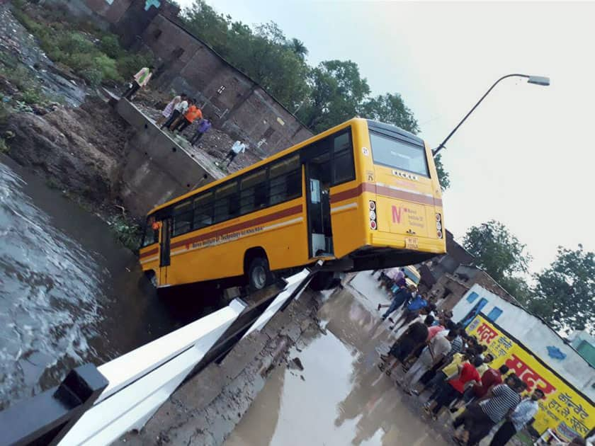 School bus falls in a nullah