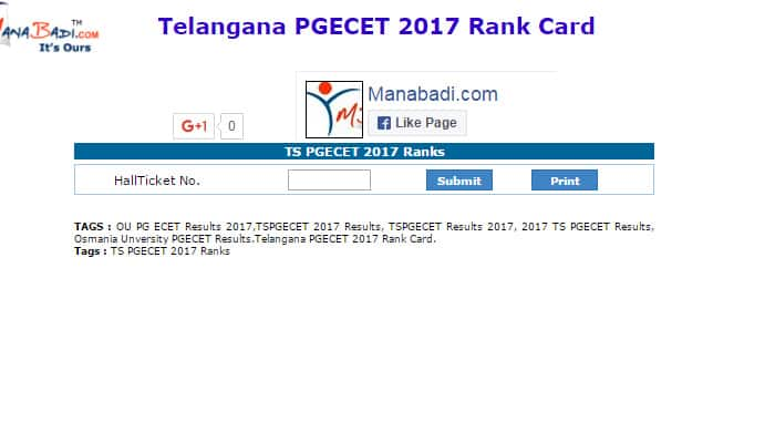 TS PGECET results 2017 declared: Check pgecet.tsche.ac.in, www.manabadi.co.in for Telangana TS PGECET 2017 Rank Card