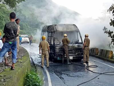 A bus torched allegedly be GJM workers