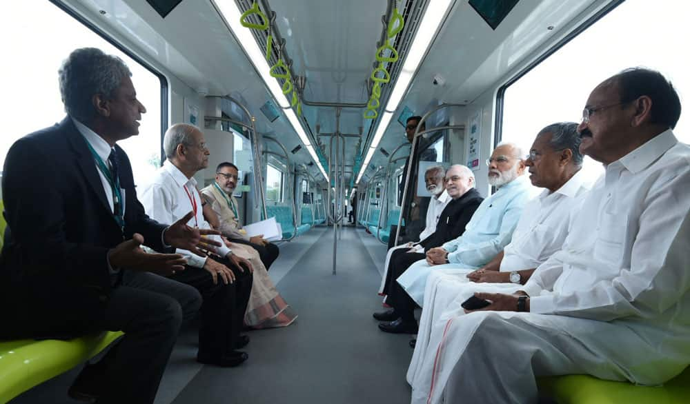 PM Narendra Modi and other dignitaries take a ride on Kochi Metro