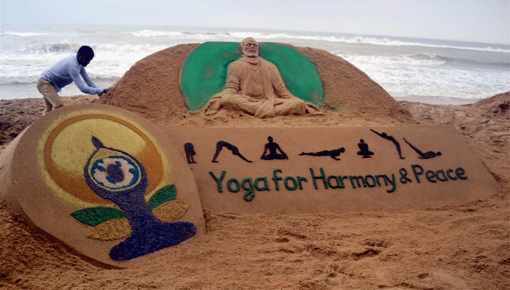 Sudarsan Pattnaik creates a sand sculpture