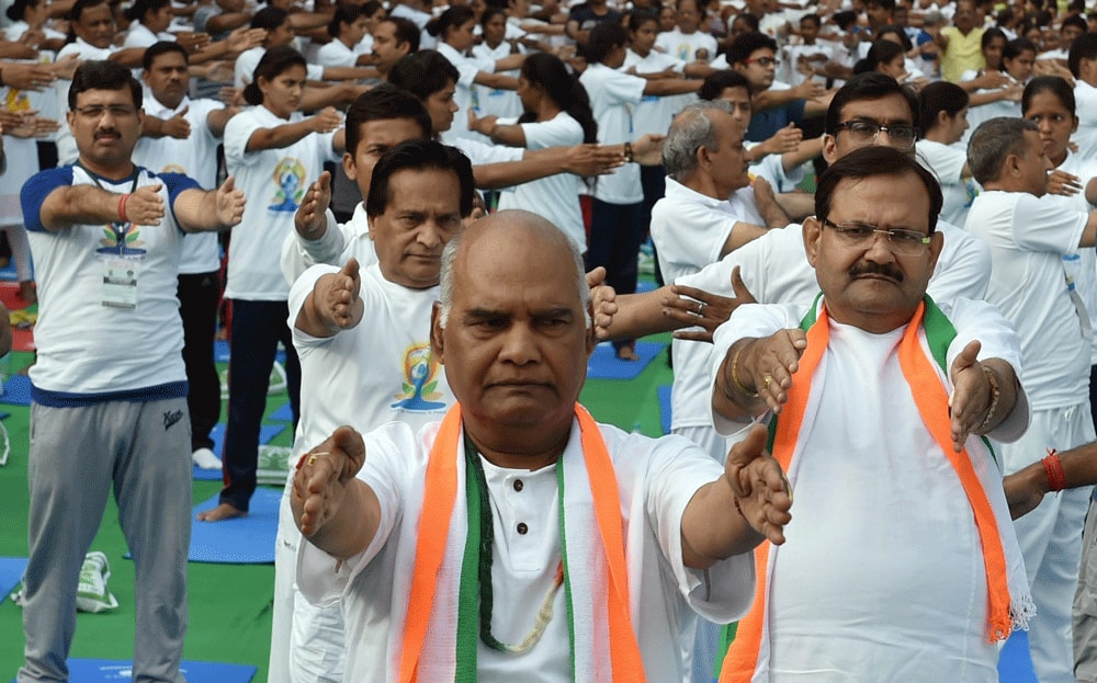 Ram Nath Kovind participates in a yoga session