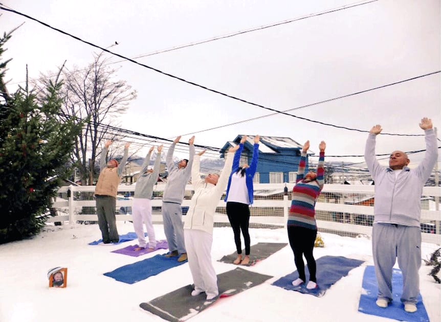 participants braved temperatures of -10°C for International Yoga Day