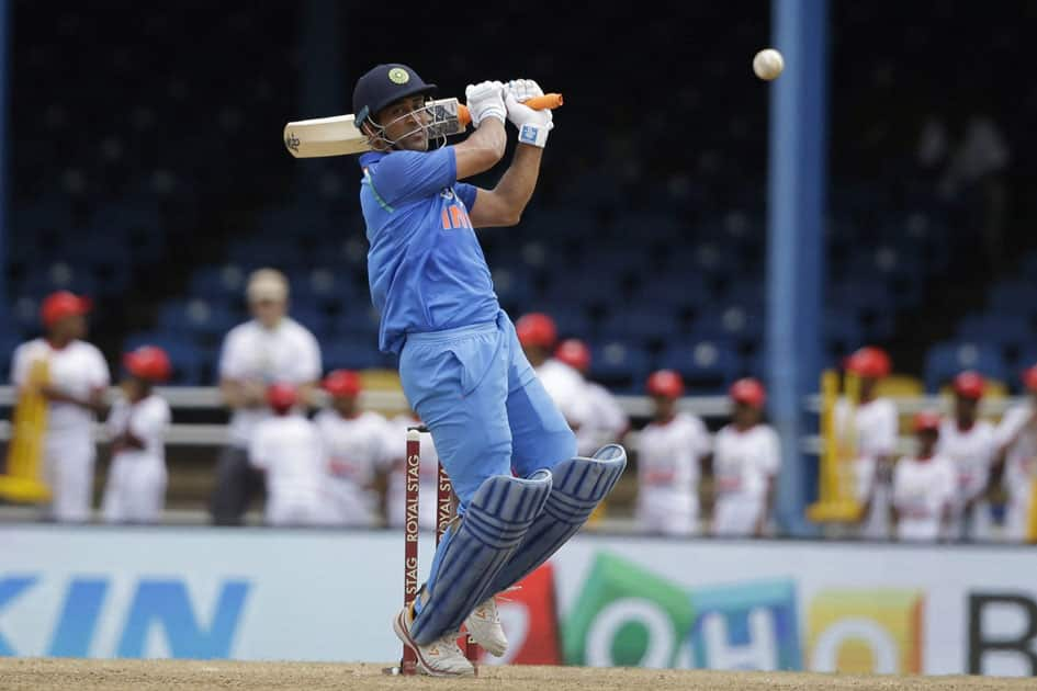 Indias MS Dhoni plays a shot