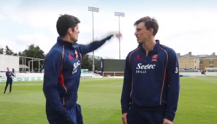 WATCH: Alastair Cook takes sensational no-look catch, saves interviewer&#039;s face from being smashed