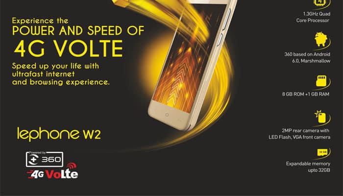 &#039;lephone W2&#039; smartphone at Rs 3,999 unveiled