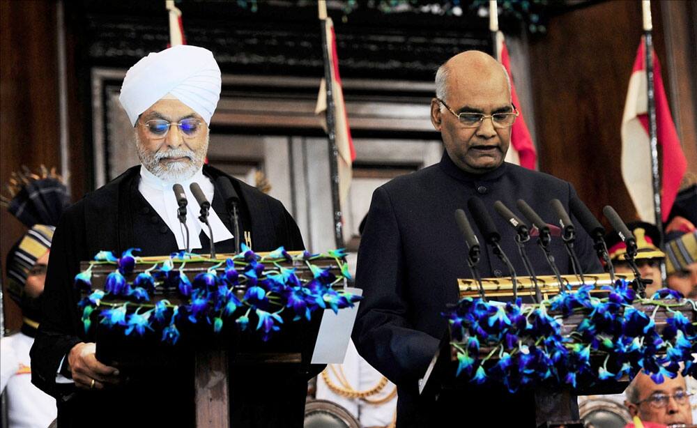 Ram Nath Kovind at a swearing-in ceremony in the central hall of Parliament