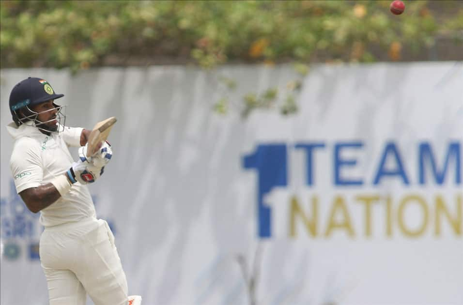 Shikhar Dhawan in action on Day 1 of the first test match