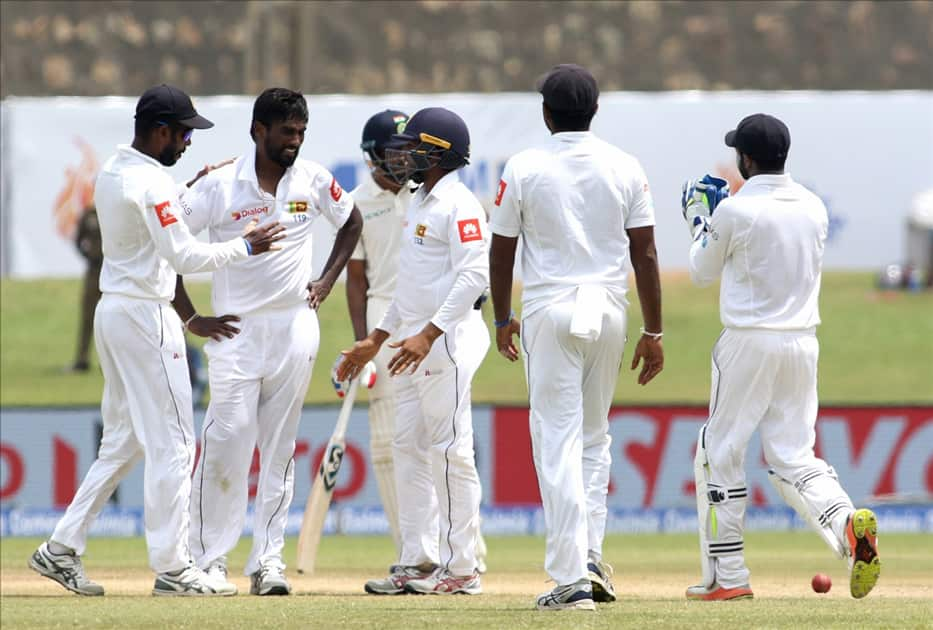 Nuwan Pradeep celebrates fall of Ravichandran Ashwin's wicket