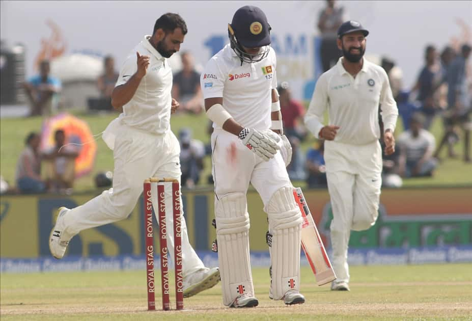 Mohammed Shami of India celebrates fall of a wicket