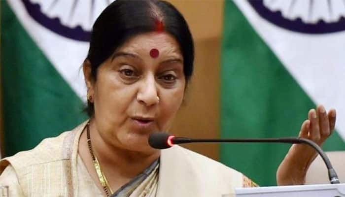 External Affairs Minister Sushma Swaraj arrives in Kathmandu