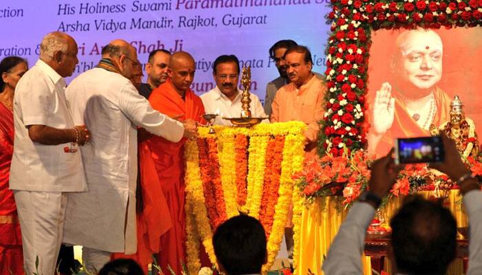 To checkmate Congress in Karnataka, BJP chief Amit Shah visits Vokkaliga mutt, releases book on revered seer