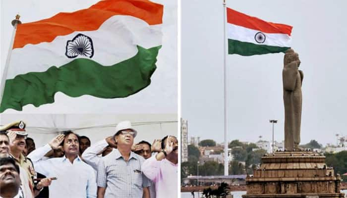 Telangana Chief Minister K. Chandrasekhar Rao unfurls national flag at Golconda Fort