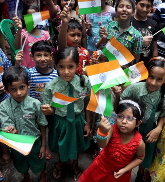 Children with the tri-colour celebrate 71st Independence Day