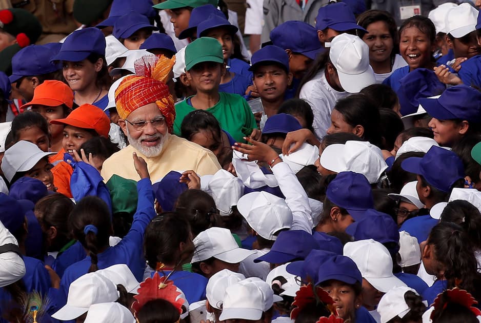 Prime Minister Modi greets school children