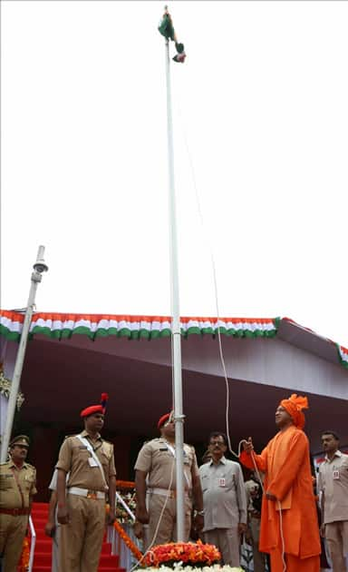 Yogi Adityanath hoists the Indian flag on Independence Day