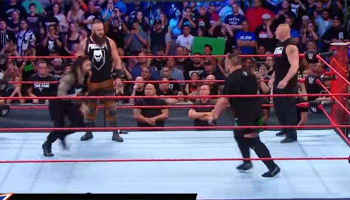 WATCH: Brock Lesnar comes face-to-face with Roman Reigns, Braun Strowman and Samoa Joe a week ahead of WWE SummerSlam