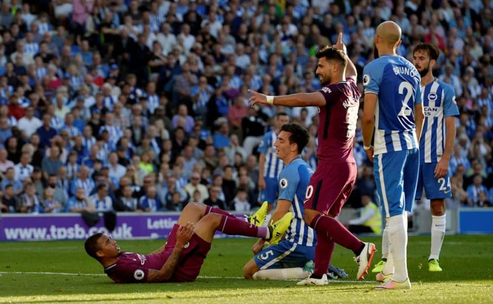 Sergio Aguero celebrates after a stunning finish