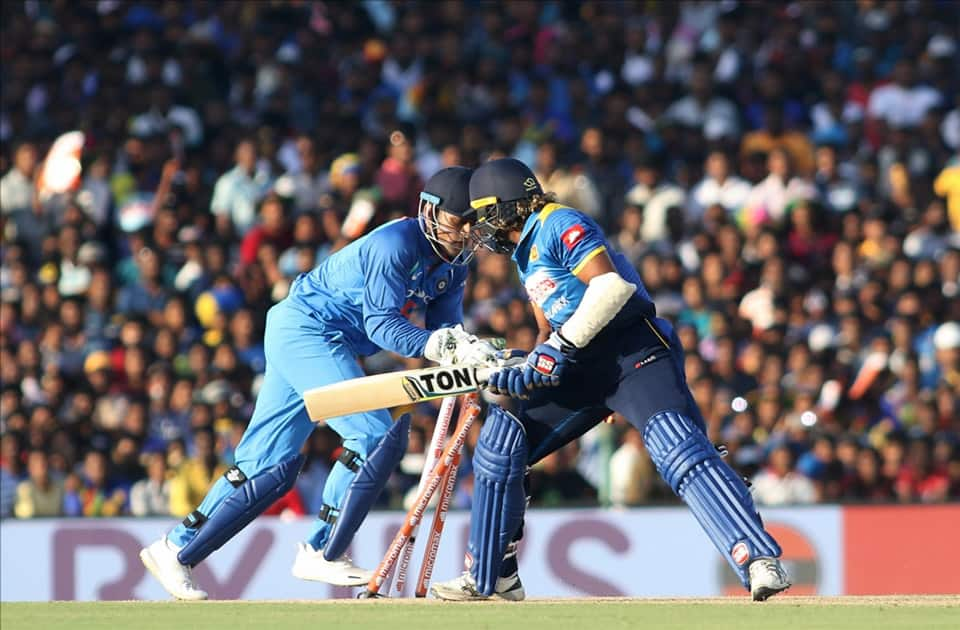 MS Dhoni of India stumps Sri Lanka's Lasith Malinga