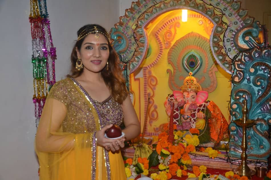 Actor Govinda`s daughter Tina Ahuja during the Ganesh Chaturthi