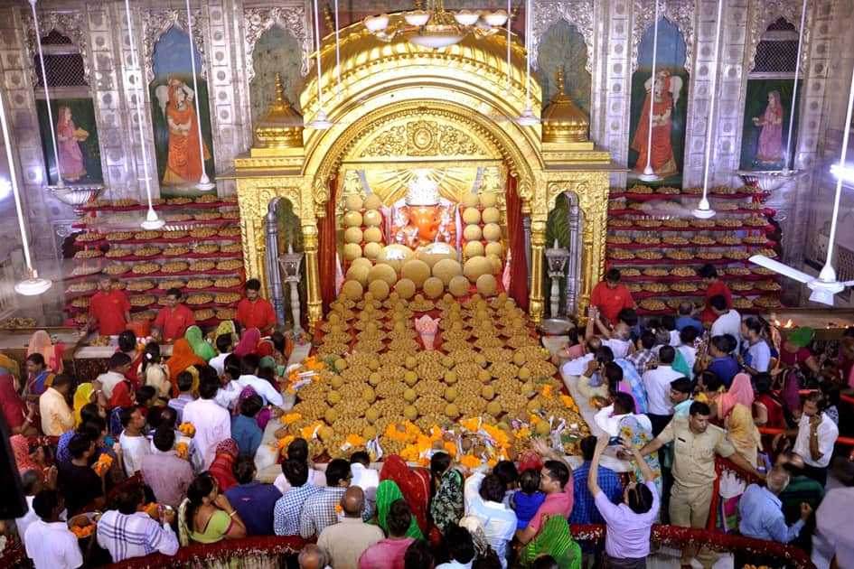 Idol of lord Ganesha at a temple during the Ganesh Chaturthi celebrations in Jaipur