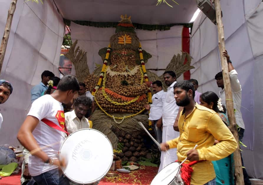 Lord Ganesh made up of vegatables on Ganesh Chaturthi in Chennai