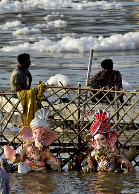 Idols of Lord Ganesha kept for immersion