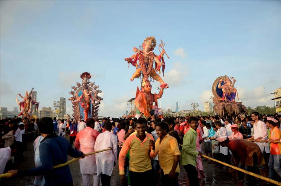 Ganesh immersion underway at Girgaum sea beach in Mumbai