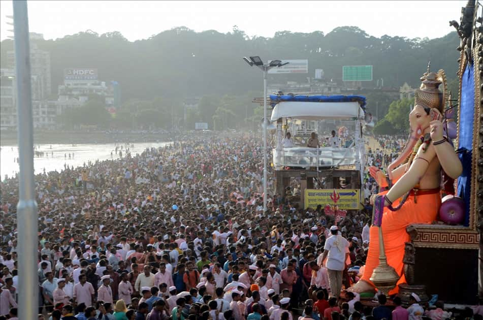 Ganesh immersion underway at Girgaum sea beach in Mumbai