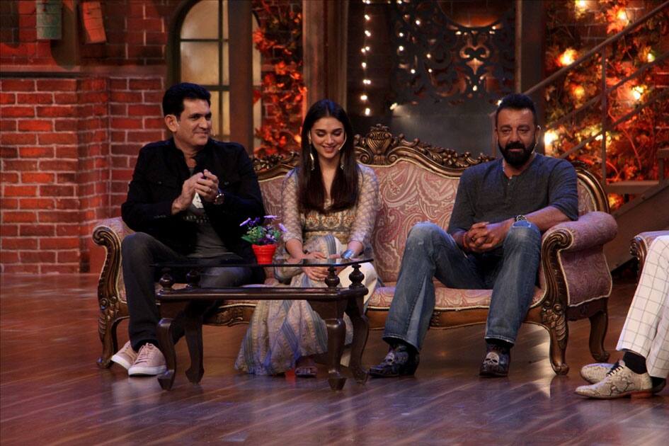 Aditi Rao Hydari, Sanjay dutt and Film Director Omung Kumar during the promotion of their upcoming film 