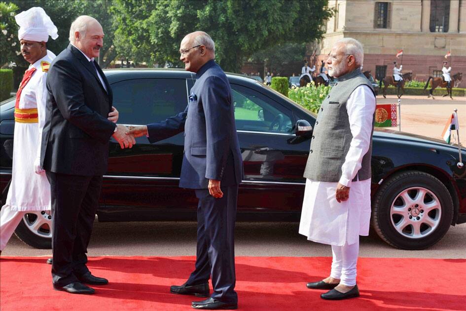 President of the Republic of Belarus during his ceremonial reception at Rashtrapati Bhavan