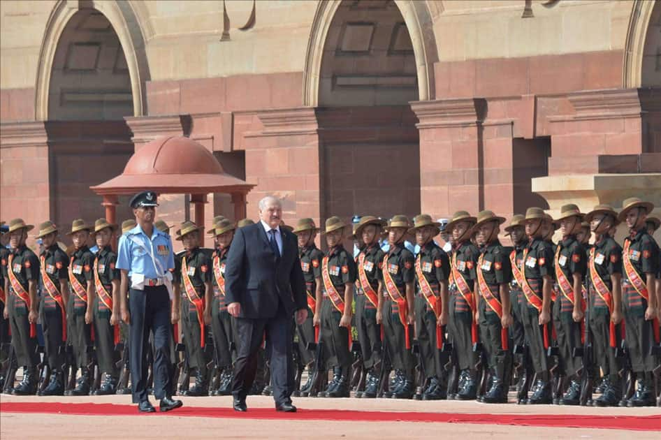 Alexander Lukashenko, President of the Republic of Belarus inspecting the Guard of Honour